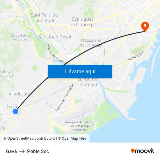 Gavà to Poble Sec map