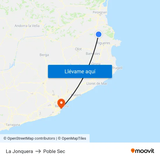 La Jonquera to Poble Sec map