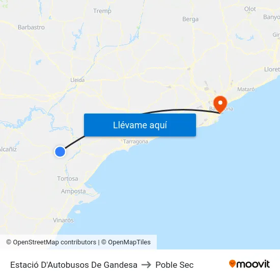 Estació D'Autobusos De Gandesa to Poble Sec map