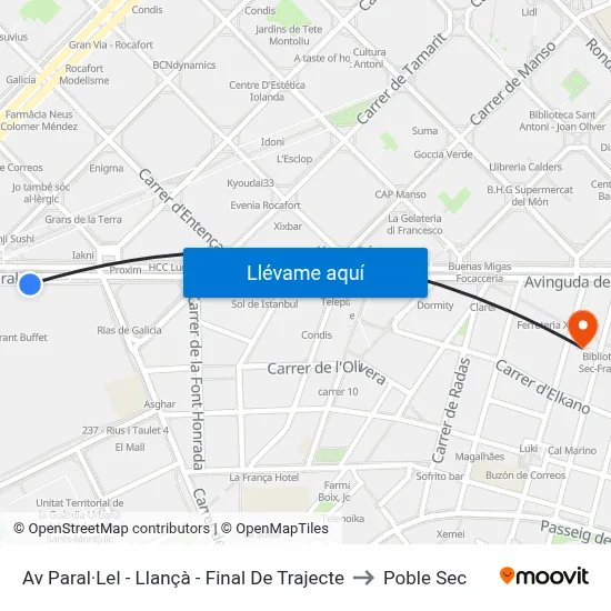 Av Paral·Lel - Llançà - Final De Trajecte to Poble Sec map