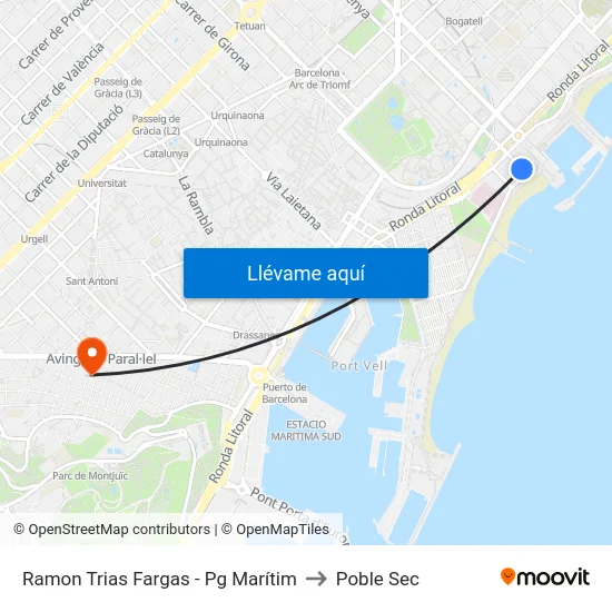 Ramon Trias Fargas - Pg Marítim to Poble Sec map