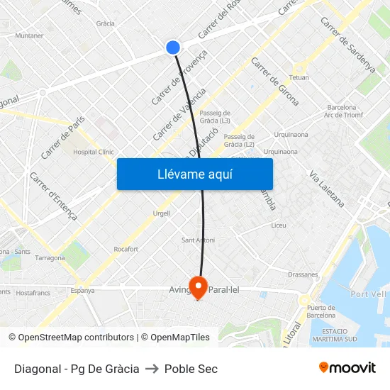 Diagonal - Pg De Gràcia to Poble Sec map