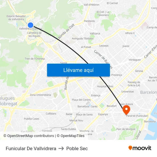 Funicular De Vallvidrera to Poble Sec map
