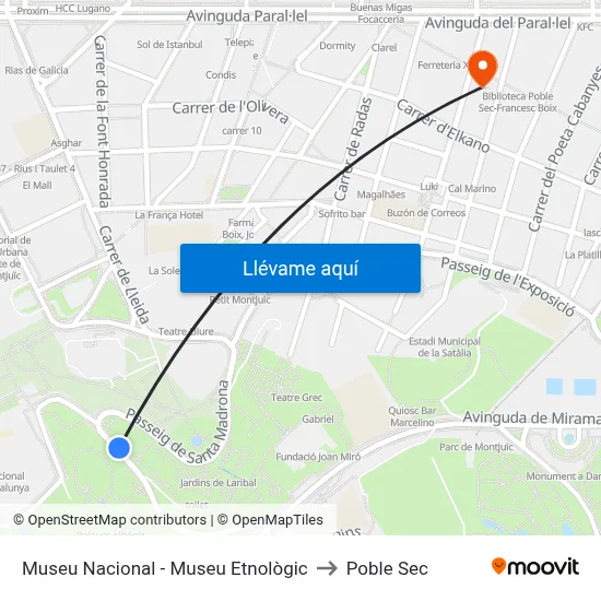 Museu Nacional - Museu Etnològic to Poble Sec map