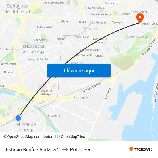 Estació Renfe - Andana 2 to Poble Sec map