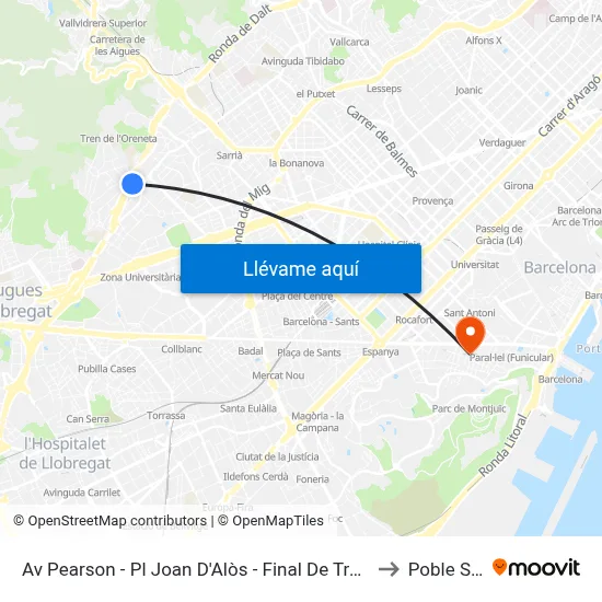 Av Pearson - Pl Joan D'Alòs - Final De Trajecte to Poble Sec map