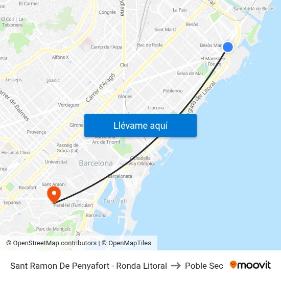 Sant Ramon De Penyafort - Ronda Litoral to Poble Sec map