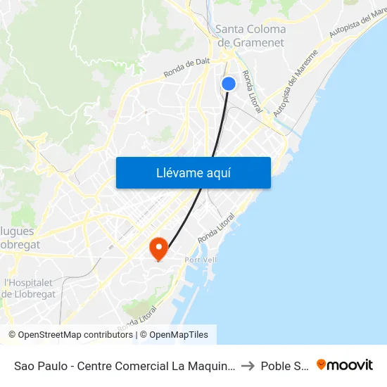 Sao Paulo - Centre Comercial La Maquinista to Poble Sec map