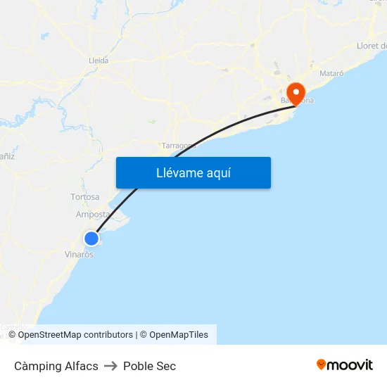 Càmping Alfacs to Poble Sec map