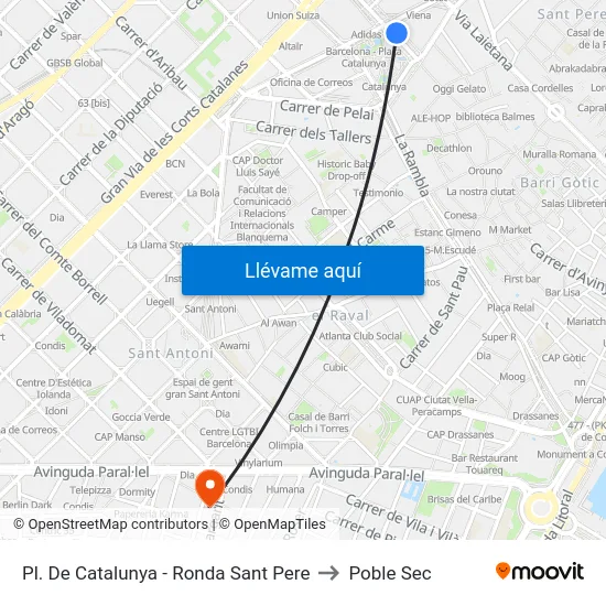 Pl. De Catalunya - Ronda Sant Pere to Poble Sec map
