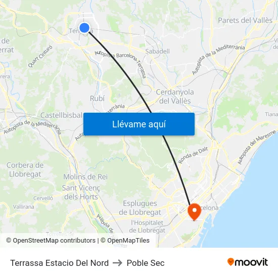 Terrassa Estacio Del Nord to Poble Sec map