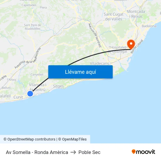 Av Somella - Ronda Amèrica to Poble Sec map