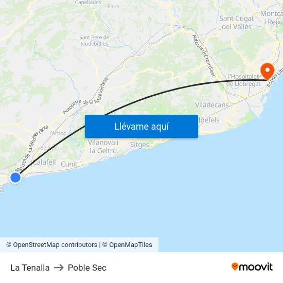 La Tenalla to Poble Sec map