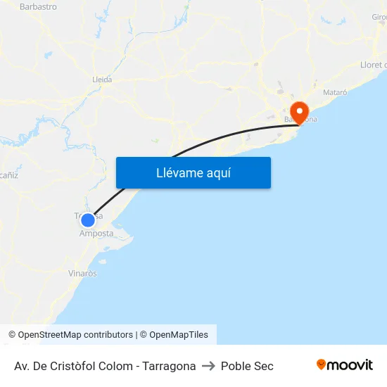 Av. De Cristòfol Colom - Tarragona to Poble Sec map