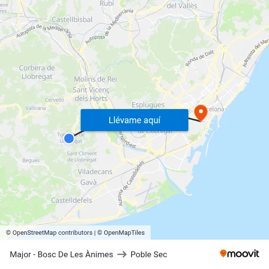 Major - Bosc De Les Ànimes to Poble Sec map