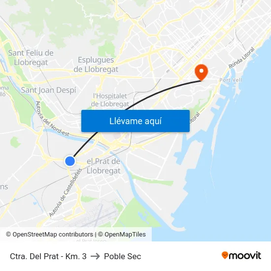 Ctra. Del Prat - Km. 3 to Poble Sec map