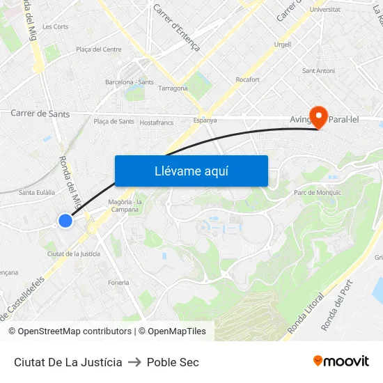 Ciutat De La Justícia to Poble Sec map