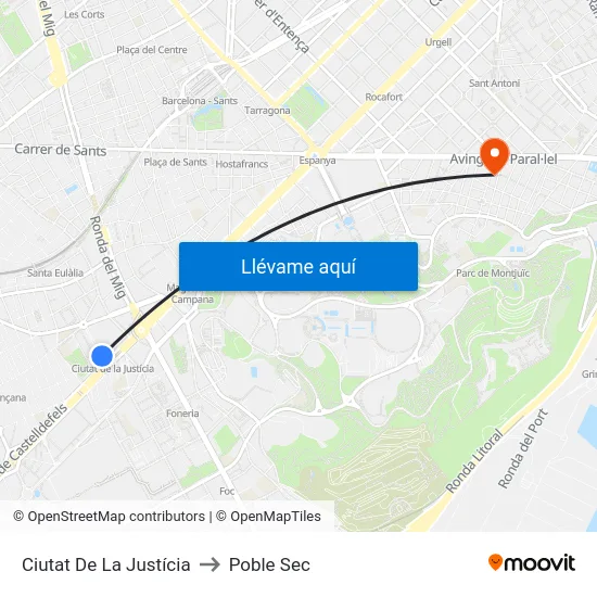 Ciutat De La Justícia to Poble Sec map