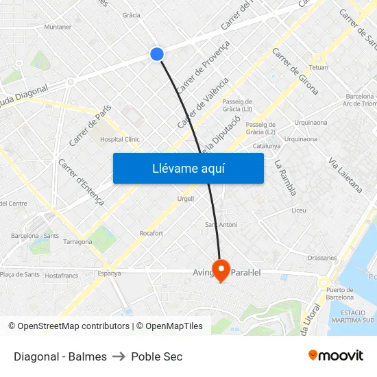 Diagonal - Balmes to Poble Sec map