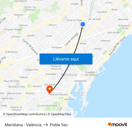 Meridiana - València to Poble Sec map