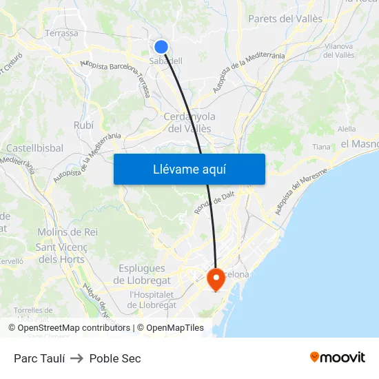 Parc Taulí to Poble Sec map