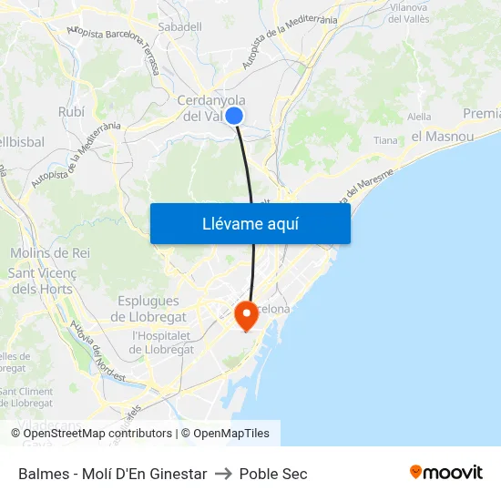 Balmes - Molí D'En Ginestar to Poble Sec map