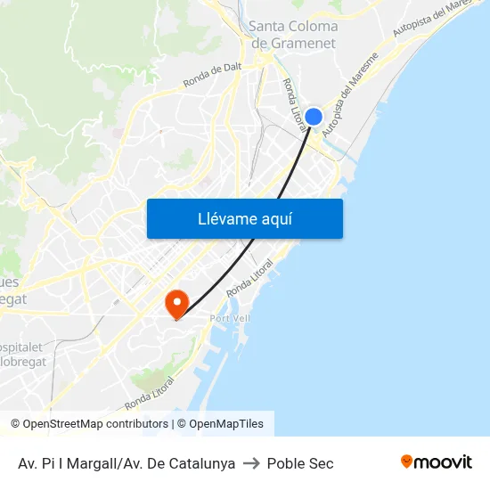 Av. Pi I Margall/Av. De Catalunya to Poble Sec map