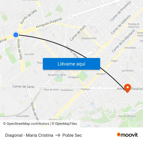 Diagonal - Maria Cristina to Poble Sec map