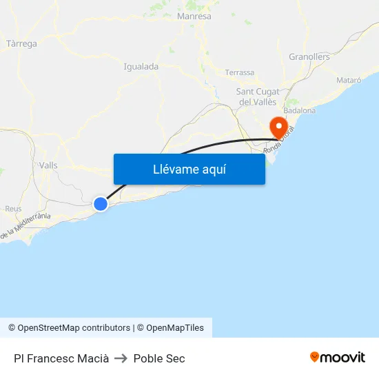 Pl Francesc Macià to Poble Sec map