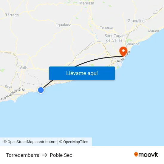 Torredembarra to Poble Sec map