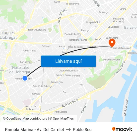 Rambla Marina - Av. Del Carrilet to Poble Sec map