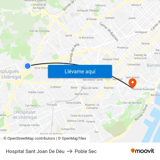 Hospital Sant Joan De Déu to Poble Sec map
