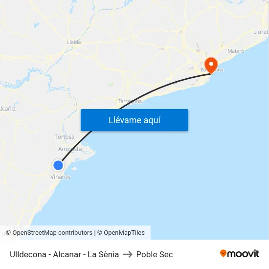 Ulldecona - Alcanar - La Sènia to Poble Sec map