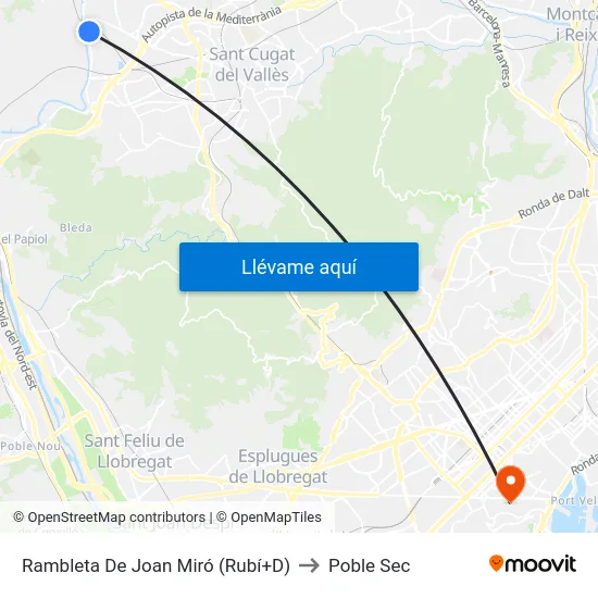 Rambleta De Joan Miró (Rubí+D) to Poble Sec map