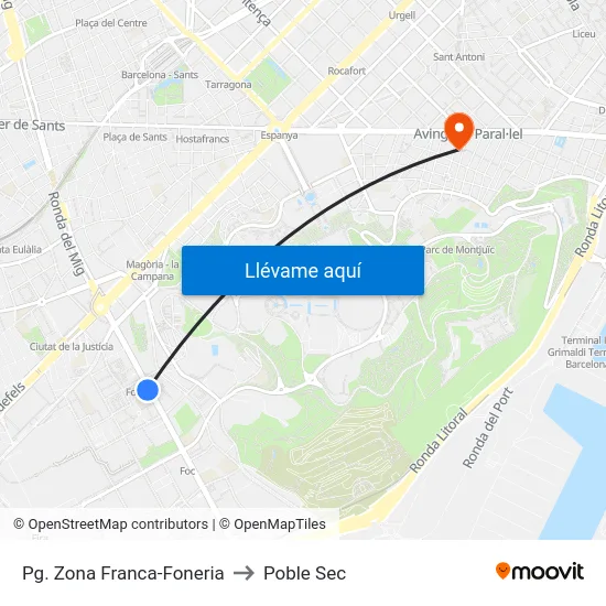 Pg. Zona Franca-Foneria to Poble Sec map