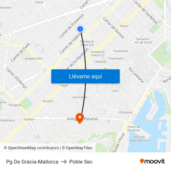 Pg De Gràcia-Mallorca to Poble Sec map