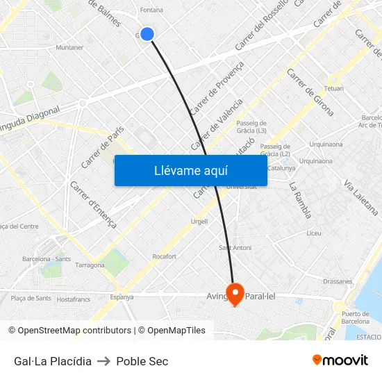 Gal·La Placídia to Poble Sec map