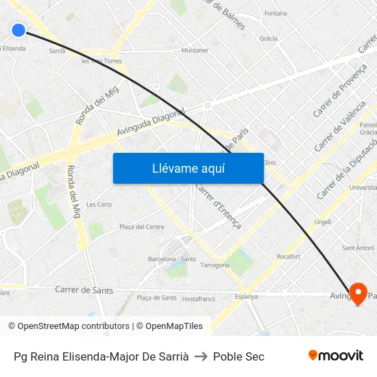 Pg Reina Elisenda-Major De Sarrià to Poble Sec map