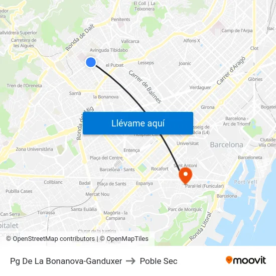 Pg De La Bonanova-Ganduxer to Poble Sec map