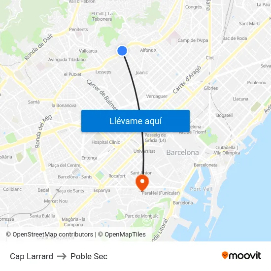 Cap Larrard to Poble Sec map