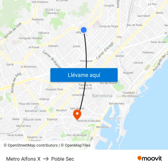 Metro Alfons X to Poble Sec map