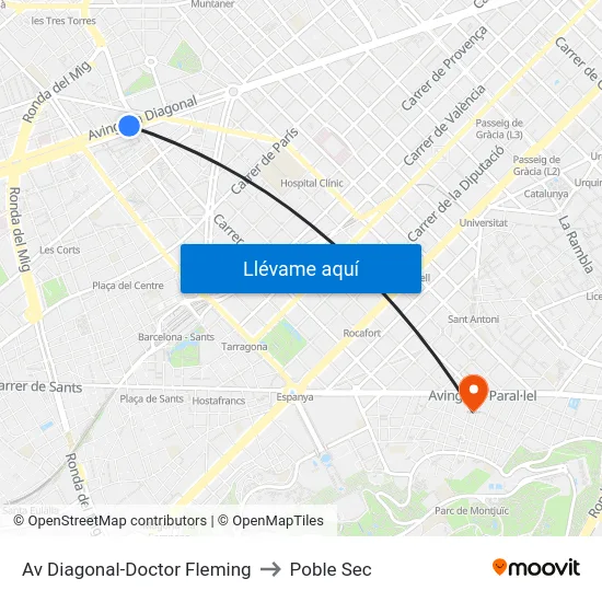 Av Diagonal-Doctor Fleming to Poble Sec map