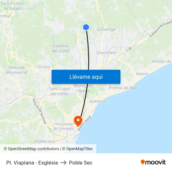 Pl. Viaplana - Església to Poble Sec map