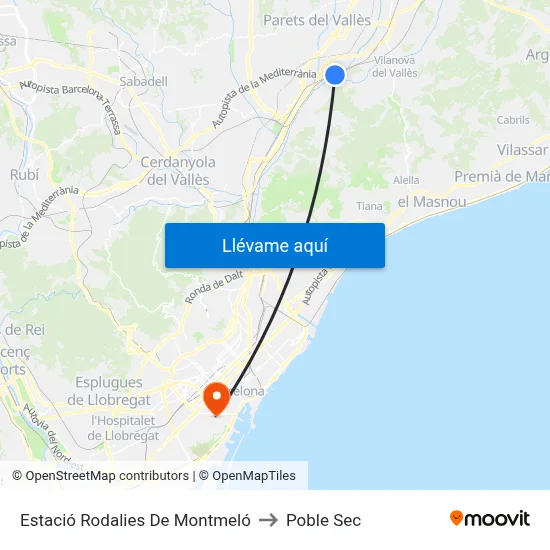 Estació Rodalies De Montmeló to Poble Sec map