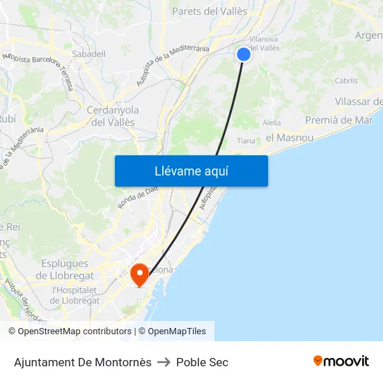 Ajuntament De Montornès to Poble Sec map