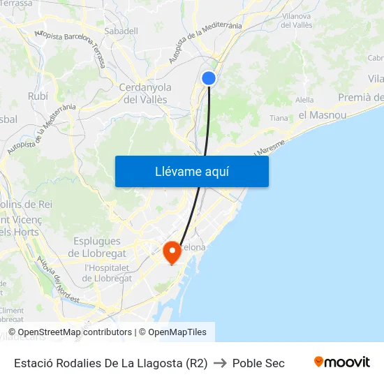 Estació Rodalies De La Llagosta (R2) to Poble Sec map