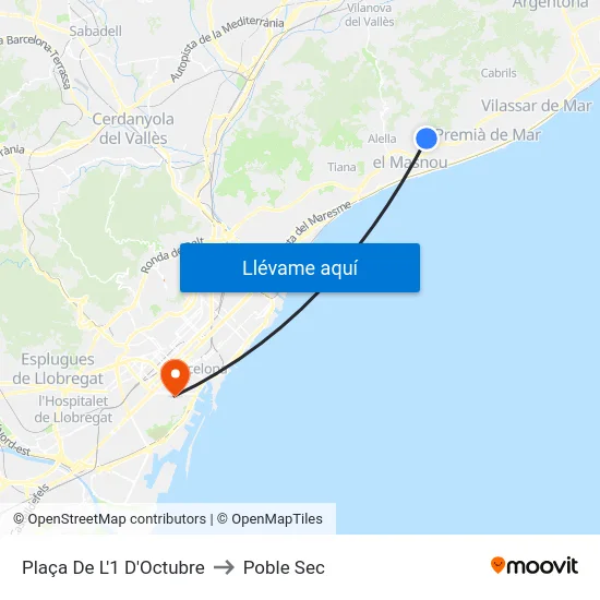Plaça De L'1 D'Octubre to Poble Sec map