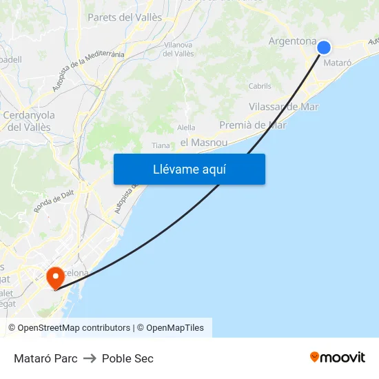 Mataró Parc to Poble Sec map