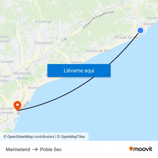 Marineland to Poble Sec map