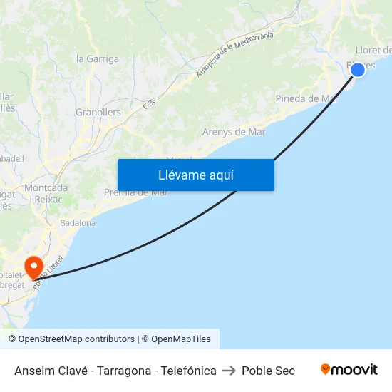 Anselm Clavé - Tarragona - Telefónica to Poble Sec map